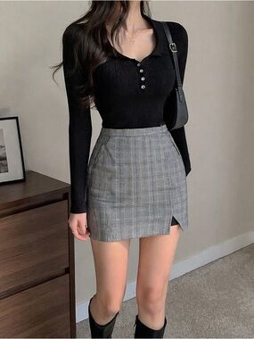 Banana Republic Plaid Mini Skirt Gray Petite 0P NWT Office Preppy